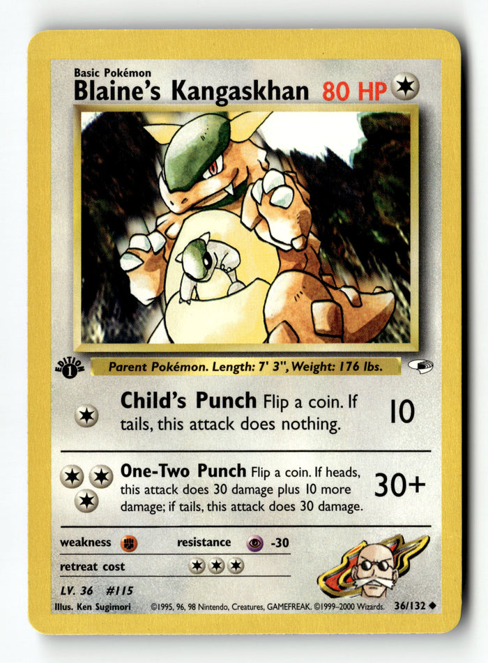 Pokemon Card Blaine's Kangaskhan 1st Edition LP Gym Heroes 036/132
