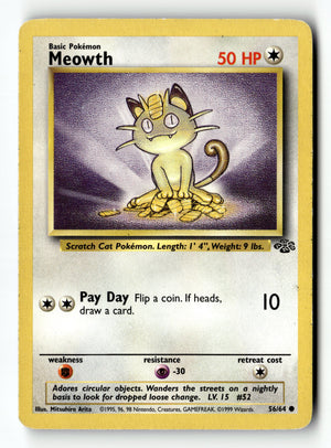 Pokemon Card Meowth Jungle Unlimited 56/64 LP