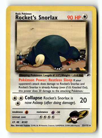 Pokemon Card Rocket's Snorlax Unlimited LP Gym Heroes 033/132