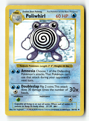 Pokemon Card Poliwhirl Unlimited LP Base Set (Shadowless) 038/102