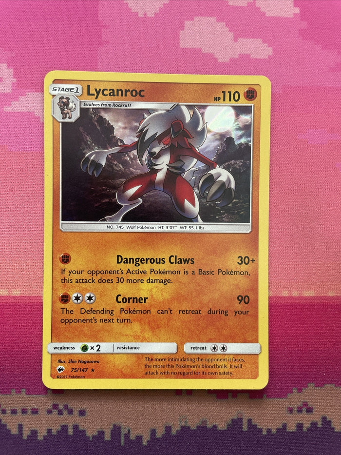 Pokemon Card Lycanroc Burning Shadows Holo Rare 75/147 Near Mint