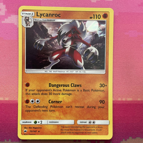 Pokemon Card Lycanroc Burning Shadows Holo Rare 75/147 Near Mint