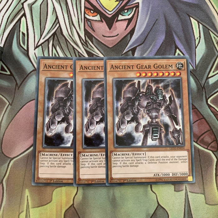 LED2-EN034 x3 Ancient Gear Golem Common Excellent Condition Yugioh