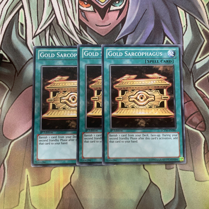 LCYW-EN080 x3 Gold Sarcophagus Common Excellent Condition Yugioh