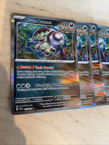 123/182 BRUTE BONNET | RARE HOLO | PARADOX RIFT POKEMON CARD X4 (back)