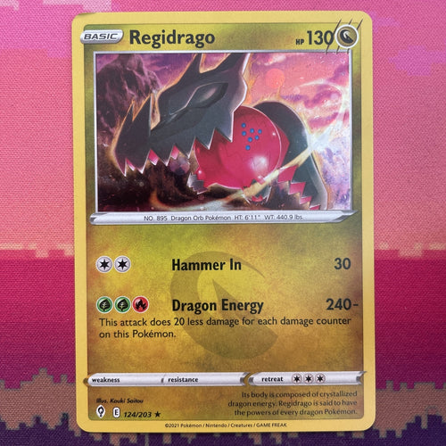 Pokemon Card Regidrago Evolving Skies Cosmo Holo Rare 124/203 Near Mint