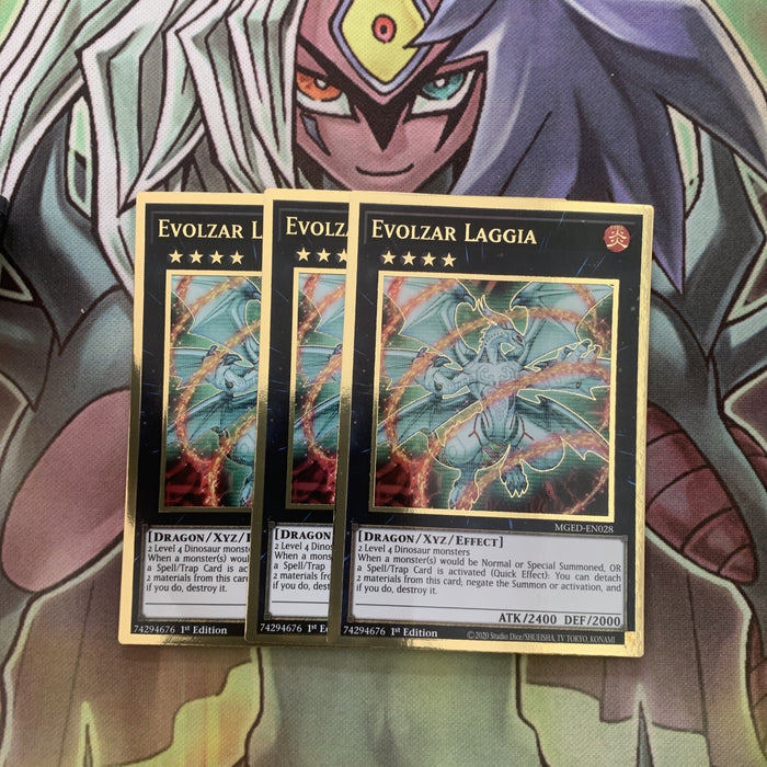 MGED-EN028 x3 Evolzar Laggia Gold Rare Excellent Condition Yugioh