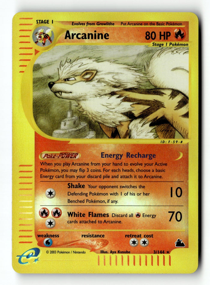 Pokemon Card Arcanine Skyridge Reverse Holo Rare 3/144 Light Play