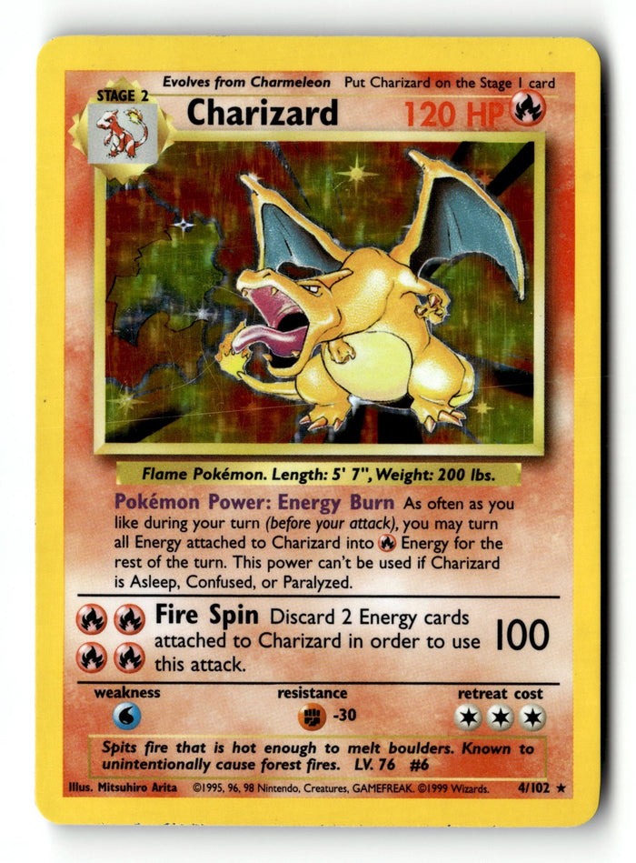 Pokemon Card Charizard Base Set Holo Rare 4/102 Light Play