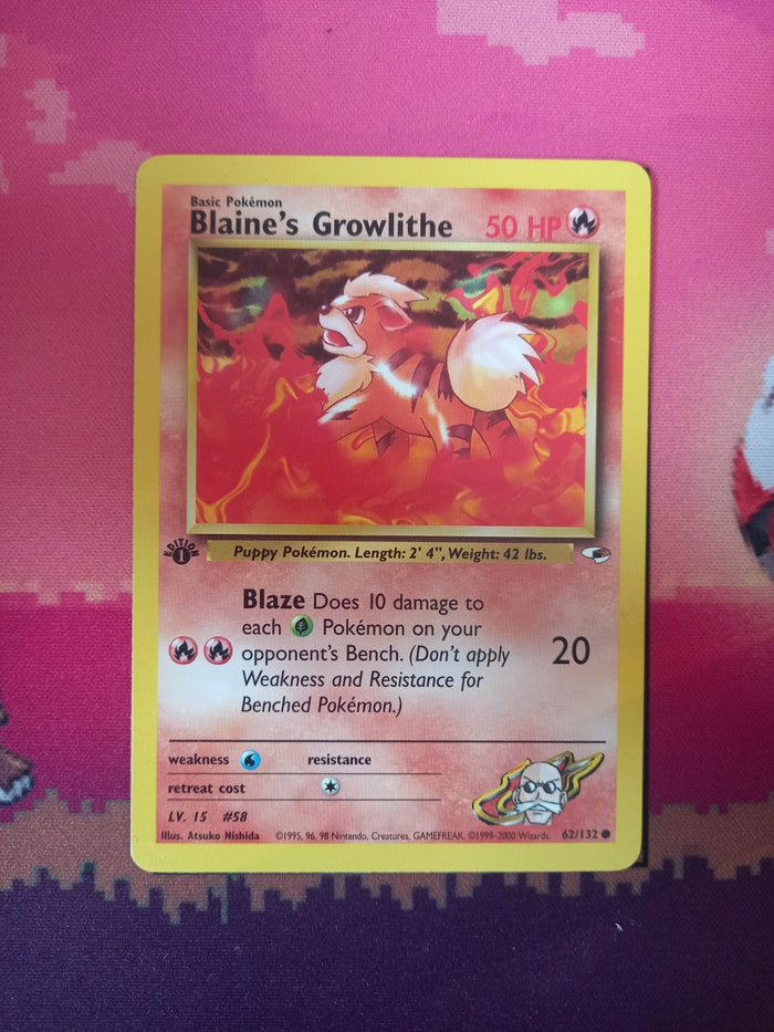 Pokemon Card Blaine's Growlithe Gym Heroes 1st Edition Common 62/132 Near Mint