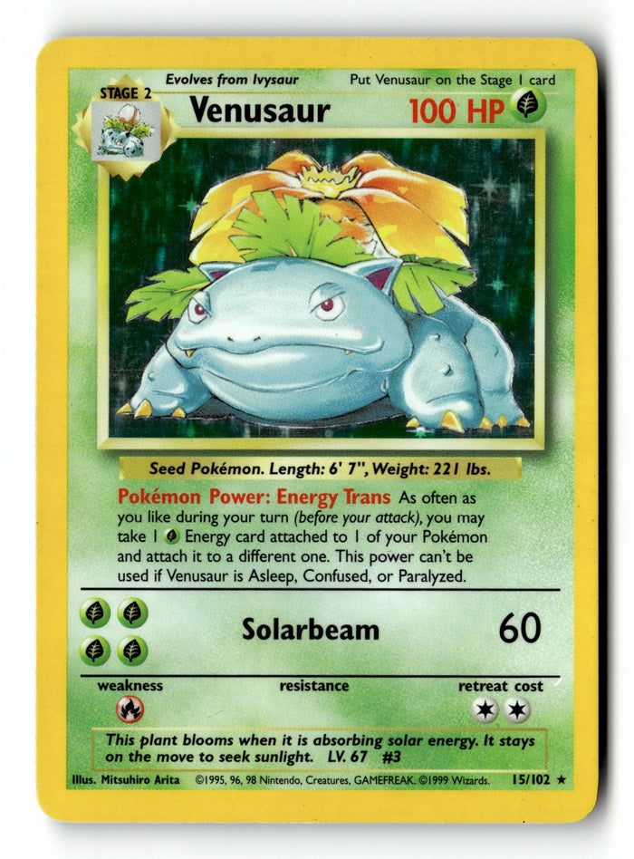 Pokemon Card Venusaur Base Set Holo Rare 15/102 Moderate Play