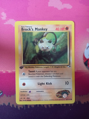 Pokemon Card Brock's Mankey Gym Heroes 1st Edition Common 67/132 Near Mint