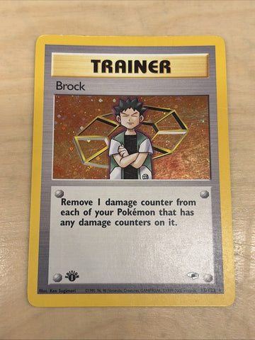 Brock Trainer card  15/132 Gym Heroes 1st Edition Holo Rare Pokemon MP/HP