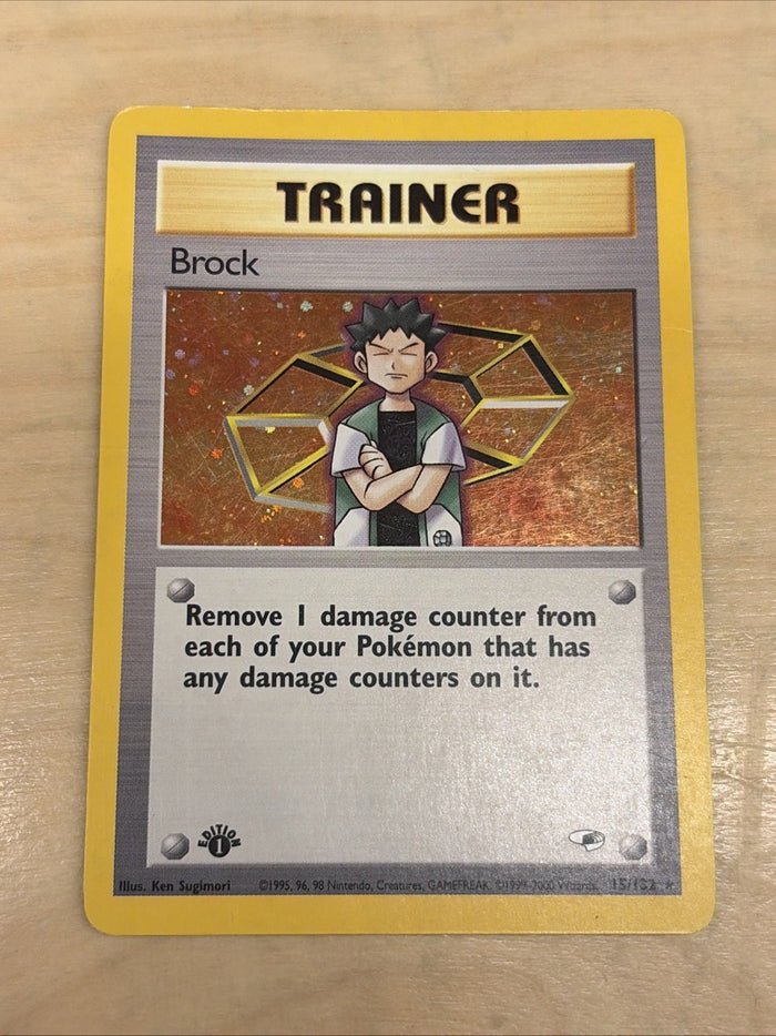 Brock Trainer card  15/132 Gym Heroes 1st Edition Holo Rare Pokemon MP/HP