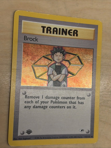 Brock Trainer card  15/132 Gym Heroes 1st Edition Holo Rare Pokemon MP/HP (back)