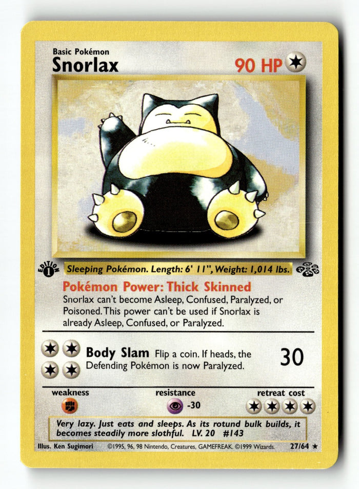 Pokemon Card Snorlax Jungle 1st Edition Rare 27/64 Light Play