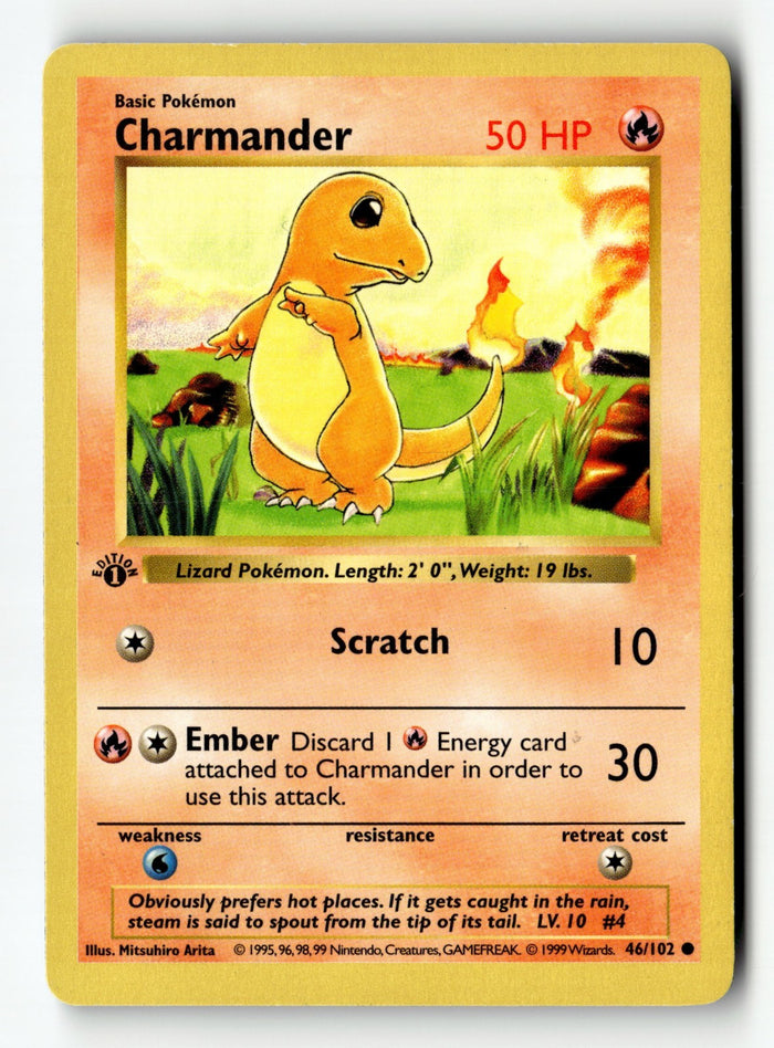 Pokemon Card Charmander Shadowless 1st Edition Base Set 46/102 Light Play (3)