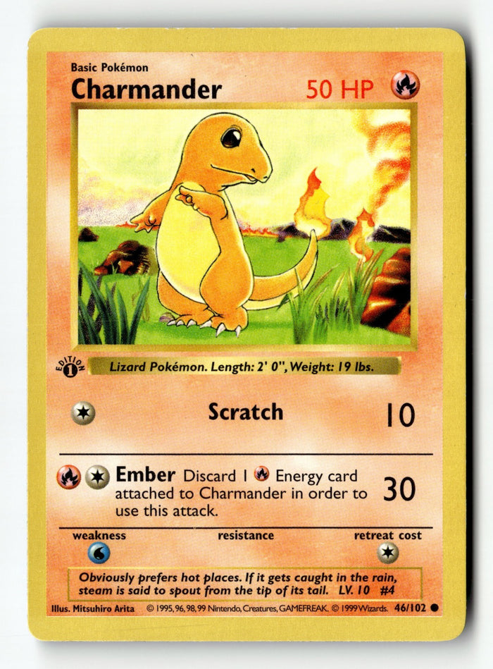 Pokemon Card Charmander Shadowless 1st Edition Base Set 46/102 Light Play (2)