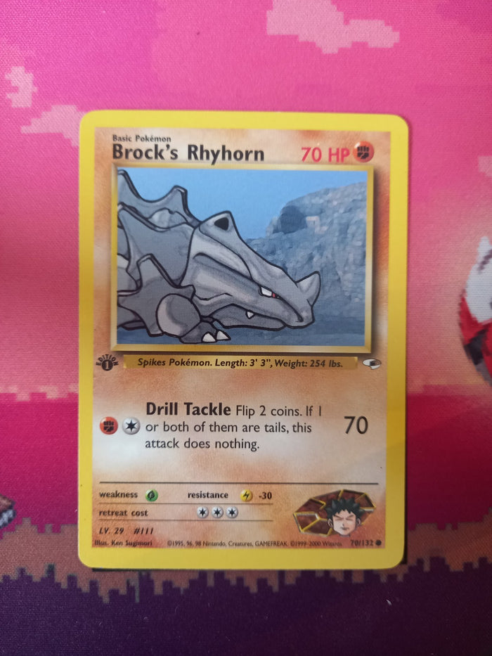 Pokemon Card Brock's Rhyhorn Gym Heroes 1st Edition Common 70/132 Near Mint