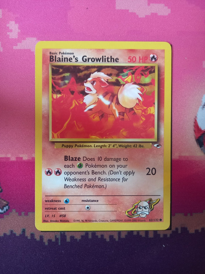 Pokemon Card Blaine's Growlithe Gym Heroes Common 62/132 Near Mint