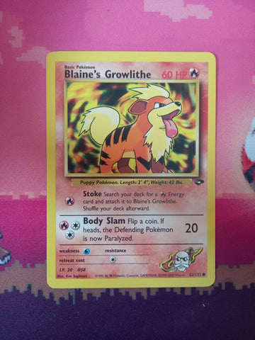 Pokemon Card Blaine's Growlithe Gym Challenge Unlimited Edition Common 62/132 NM
