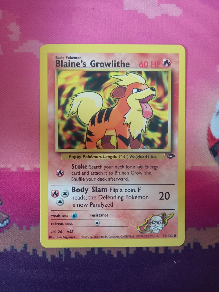 Pokemon Card Blaine's Growlithe Gym Challenge Unlimited Edition Common 62/132 NM
