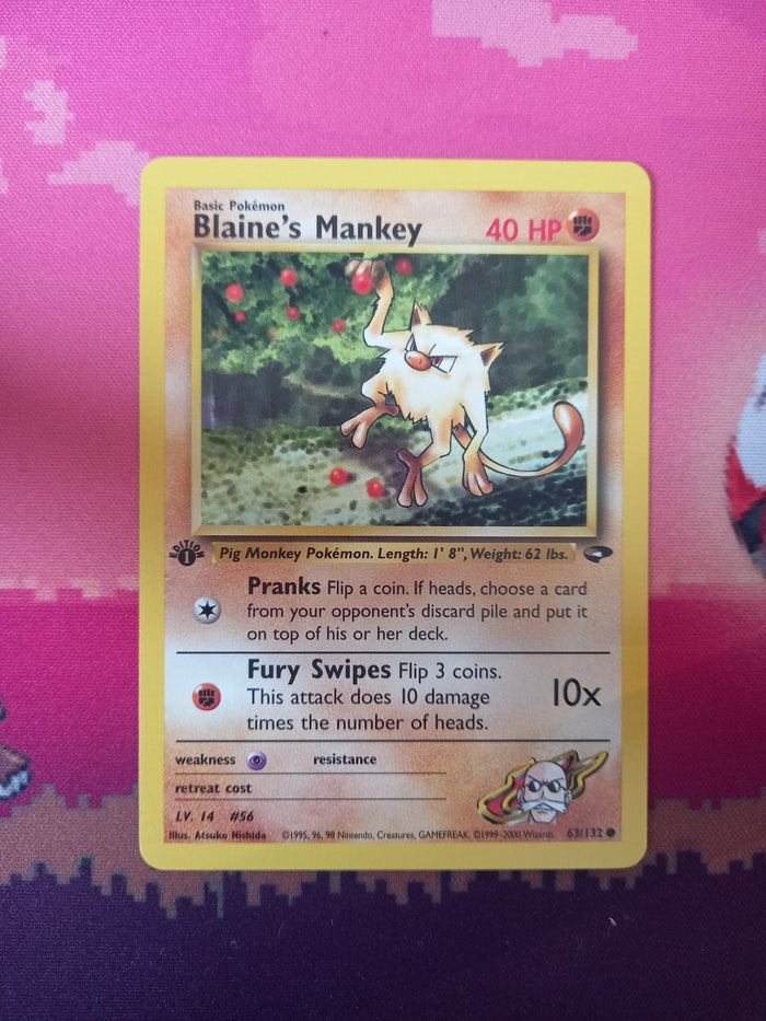 Pokemon Card Blaine's Mankey Gym Challenge 1st Edition Common 63/132 Near Mint