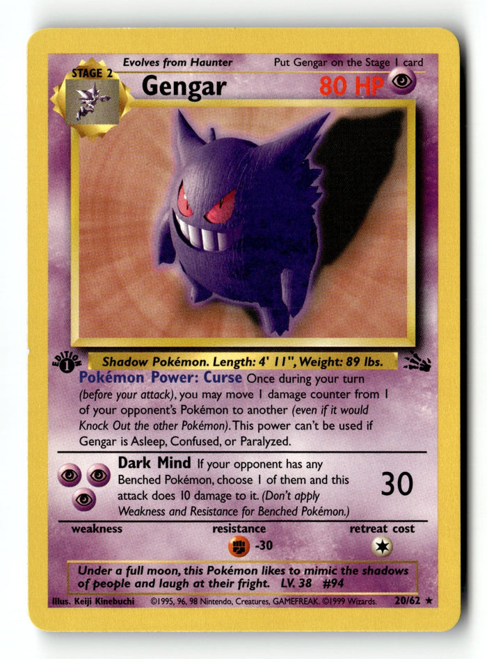 Pokemon Card Gengar Fossil 1st Edition Rare 20/62 Light Play