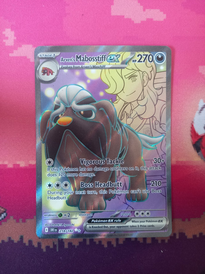 Pokemon Card Arven's Mabostiff 218/182 Ultra Rare Destined Rivals Near Mint