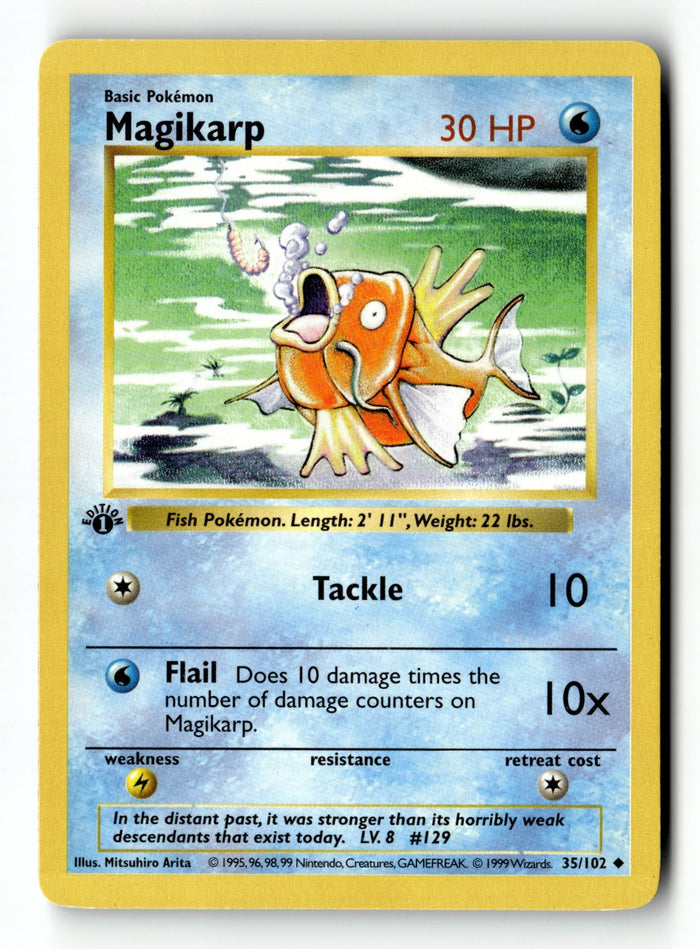 Pokemon Card Magikarp Shadowless 1st Edition Base Set Uncommon 35/102 Light Play