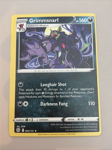 Pokemon Card Grimmsnarl Brilliant Stars 094/172 MISCUT Misprint Near Mint