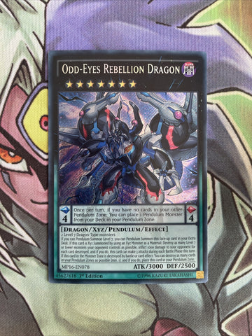 MP16-EN078 Odd-Eyes Rebellion Dragon Secret Rare 1st Edition NM Yugioh Card