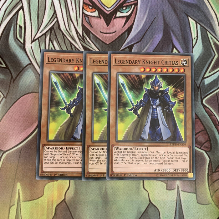 LEDD-ENA08 x3 Legendary Knight Critias Common Excellent Condition Yugioh