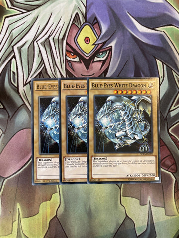 SDKS-EN009 x3 Blue-Eyes White Dragon Common Excellent Condition Yugioh