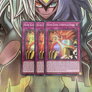LED7-EN007 x3 Sun God Unification Super Rare Excellent Condition Yugioh