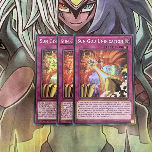 LED7-EN007 x3 Sun God Unification Super Rare Excellent Condition Yugioh