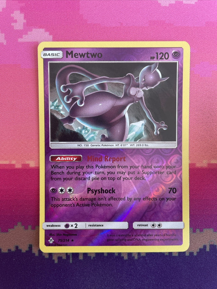 Pokemon Card Mewtwo Unbroken Bonds Reverse Holo Rare 75/214 Near Mint