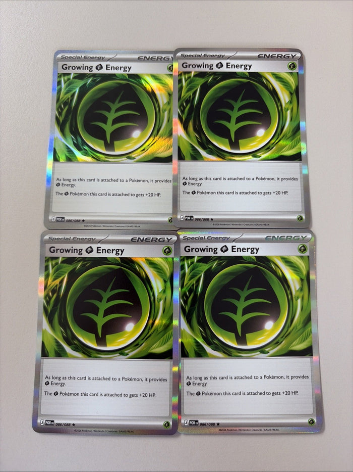 4x Holo Growing Grass Energy 086/088 - ME03: Perfect Order Pokemon Playset