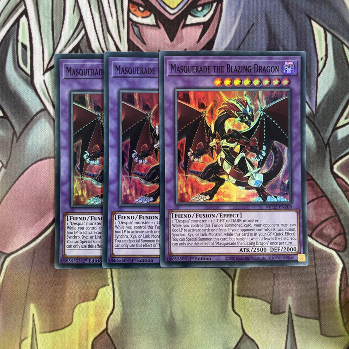 MP22-EN208 x3 Masquerade the Blazing Dragon Super Rare Excellent Conditon Yugioh