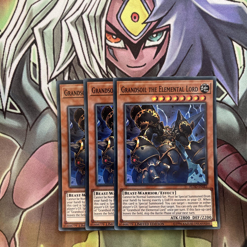 FLOD-ENSE1 x3 Grandsoil the Elemental Lord Super Rare Excellent Condition Yugioh