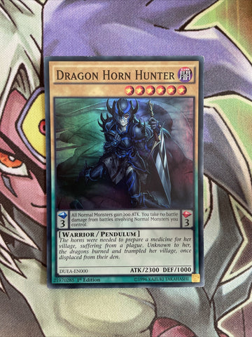 DUEA-EN000 Dragon Horn Hunter Super Rare 1st Edition NM Yugioh Card