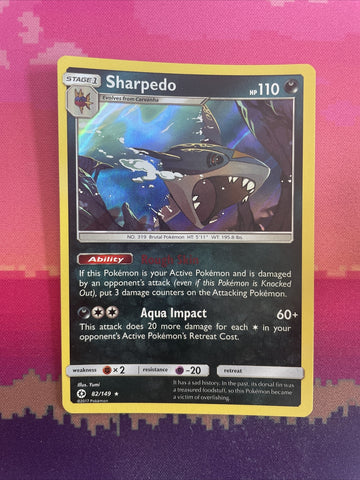 Pokemon Card Sharpedo Sun & Moon Holo Rare 82/149 Near Mint