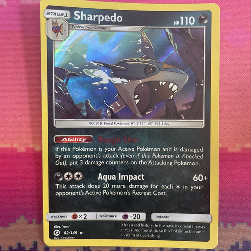 Pokemon Card Sharpedo Sun & Moon Holo Rare 82/149 Near Mint