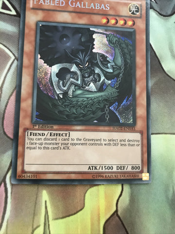 HA02-EN033 Fabled Gallabas Secret Rare 1st Edition Mint YuGiOh Card (back)