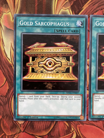 SDCL-EN027 x3 Gold Sarcophagus 1st Edition NEW YuGiOh (back)