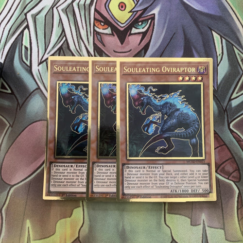 MGED-EN015 x3 Souleating Oviraptor Gold Rare Excellent Condition Yugioh