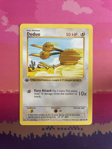 Pokemon Card Doduo Shadowless 1st Edition Base Set Common 48/102 Near Mint