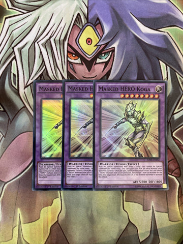 SDHS-EN042 x3 Masked HERO Koga Super Rare Excellent Condition Yugioh