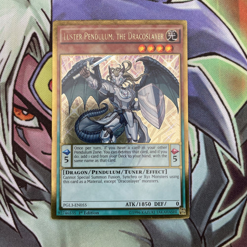 PGL3-EN055 Luster Pendulum, The Dracoslayer Gold Rare 1st Edition NM Yugioh Card