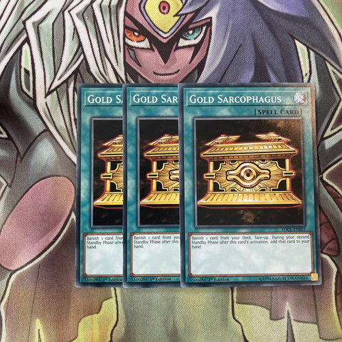 SDCL-EN027 x3 Gold Sarcophagus Common Excellent Condition Yugioh